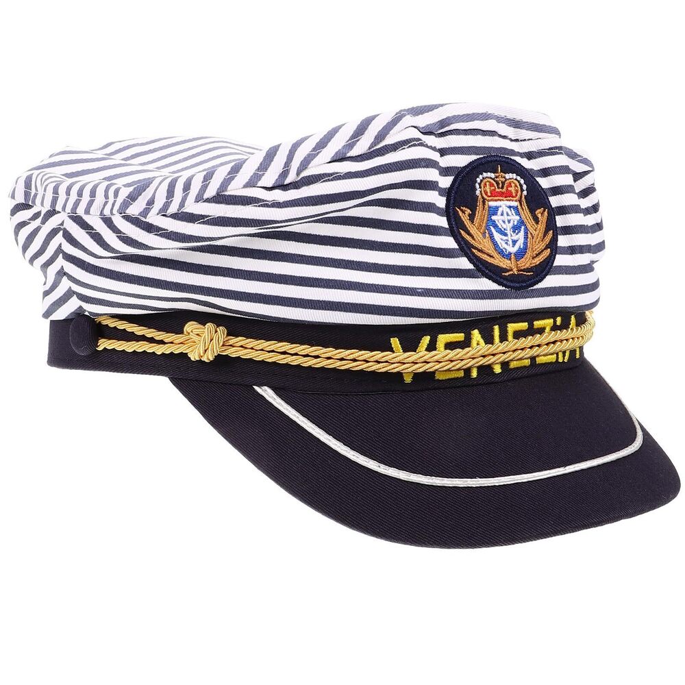 4502 Captain Yacht Hat Cap Marines Style Striped Captain Hat for Halloween